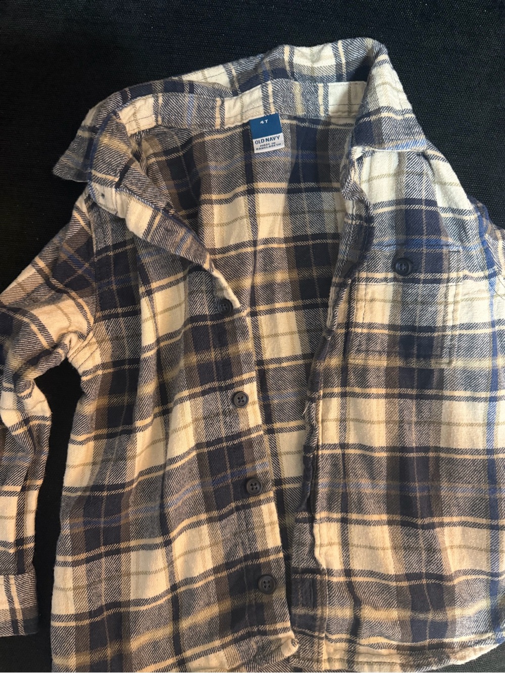 Old Navy Blue and Cream Plaid Flannel Shirt